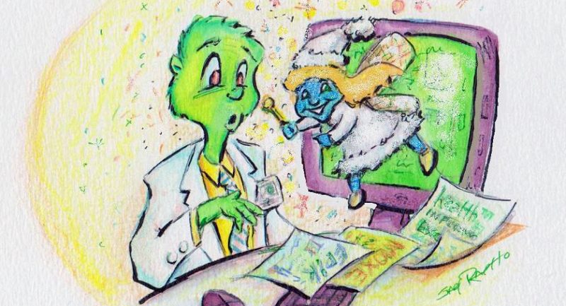 Illustration of healthcare Grinch working